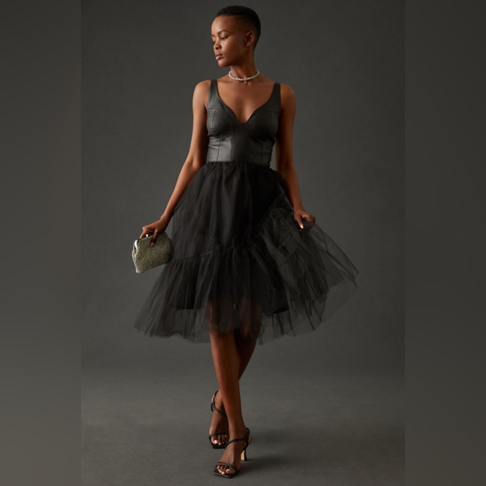 Anthropologie Black Fit and Flare Midi Dress